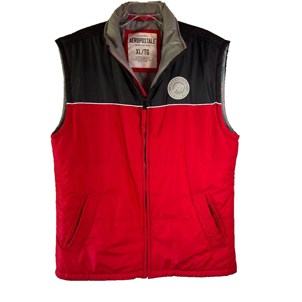 AEROPOSTALE Full Zip Puffer Vest‎ Mens XL Red and Black Insulated w/ Pockets